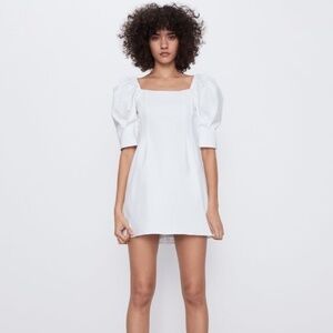 Zara Puff Sleeve Mini Dress White